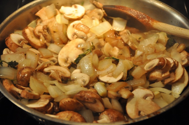 Saute the Onions, Mushrooms & Herbs